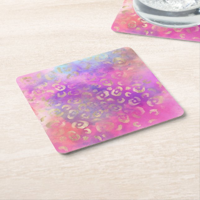 Leopard Paint Series Design 11  Square Paper Coaster (Angled)
