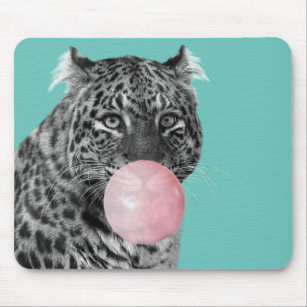 Leopard Panther Black White Pink Bubble Gum Blue Mouse Pad
