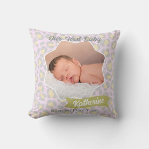 Leopard Pastel Pink Yellow Grey Baby Photo Cushion