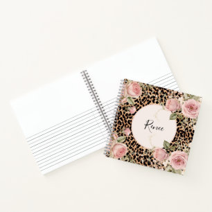 Leopard patter with light roses notebook