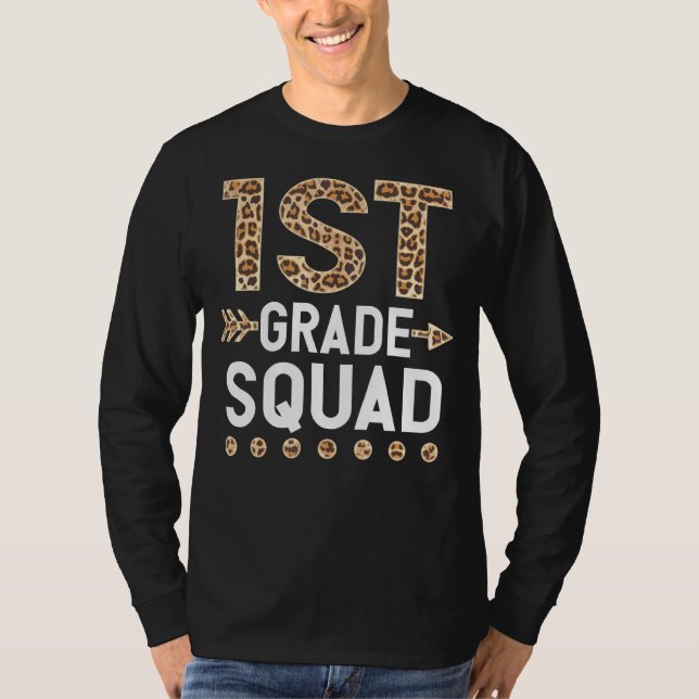 Leopard Pattern 1st Grade Squad Girl Boy Kids Stud T-Shirt (Front)