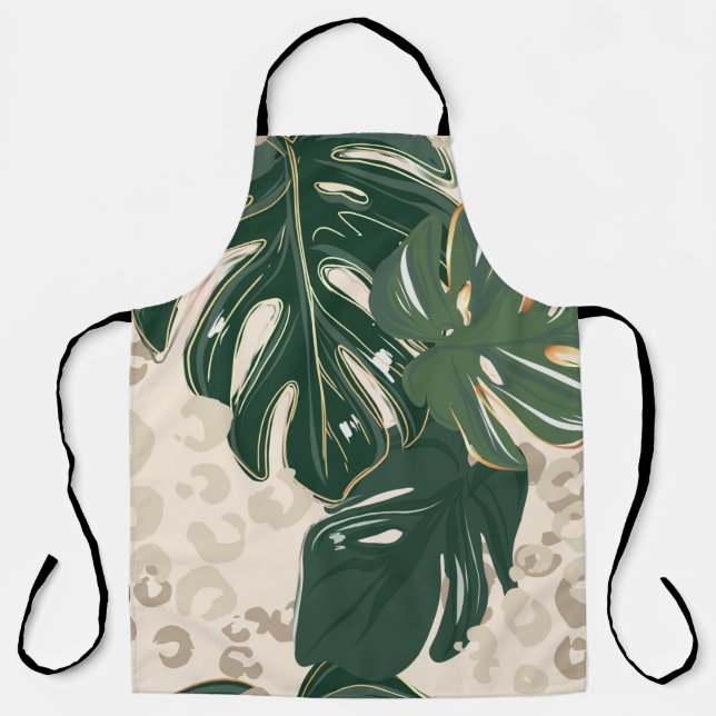 Leopard pattern, animal print seamless design gree apron (Front)