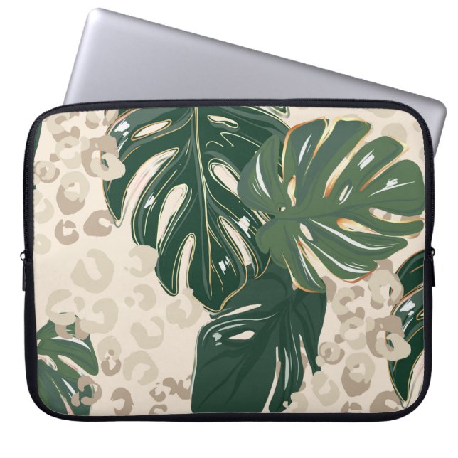 Leopard pattern, animal print seamless design gree laptop sleeve (Front)