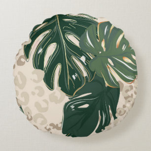 Leopard pattern, animal print seamless design gree round cushion