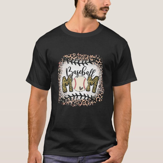 Leopard Pattern Baseball Mum Funny Softball Mum Mo T-Shirt (Front)
