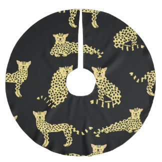 Leopard Pattern: Black Background Cheetah Brushed Polyester Tree Skirt