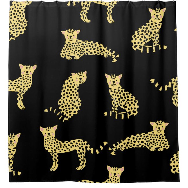 Leopard Pattern: Black Background Cheetah Shower Curtain (Front)