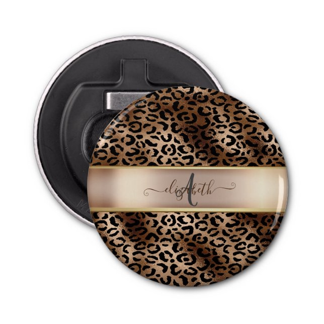 Leopard Pattern Black Bronze Monogram  Bottle Opener (Front)
