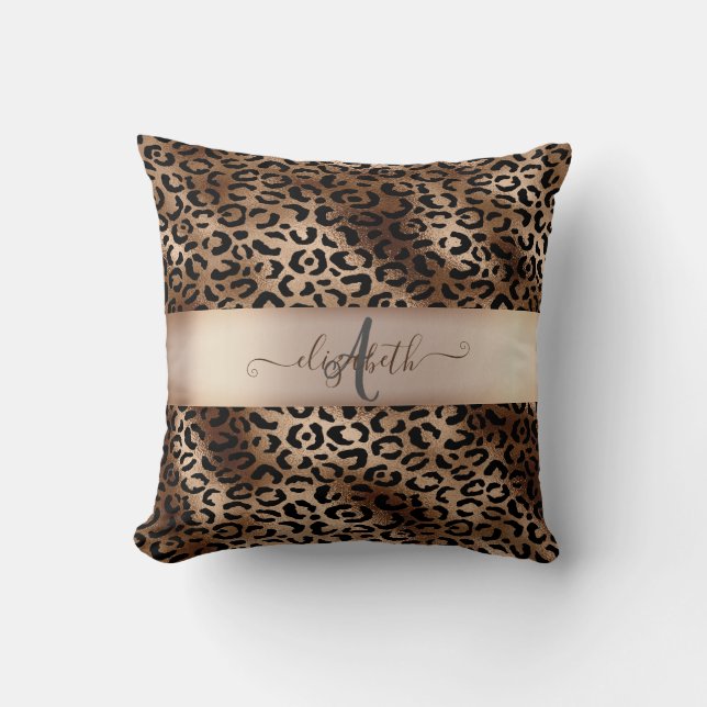 Leopard Pattern Black Bronze Monogram  Cushion (Front)