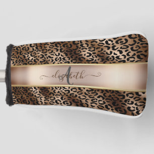 Leopard Pattern Black Bronze Monogram   Golf Head Cover