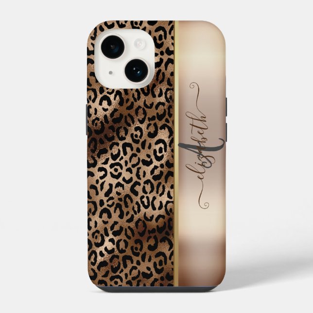 Leopard Pattern Black Bronze Monogram     iPhone Case (Back)