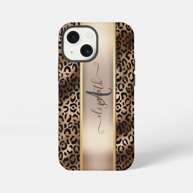 Leopard Pattern Black Bronze Monogram iPhone Case (Back)