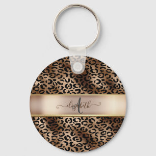 Leopard Pattern Black Bronze Monogram   Key Ring