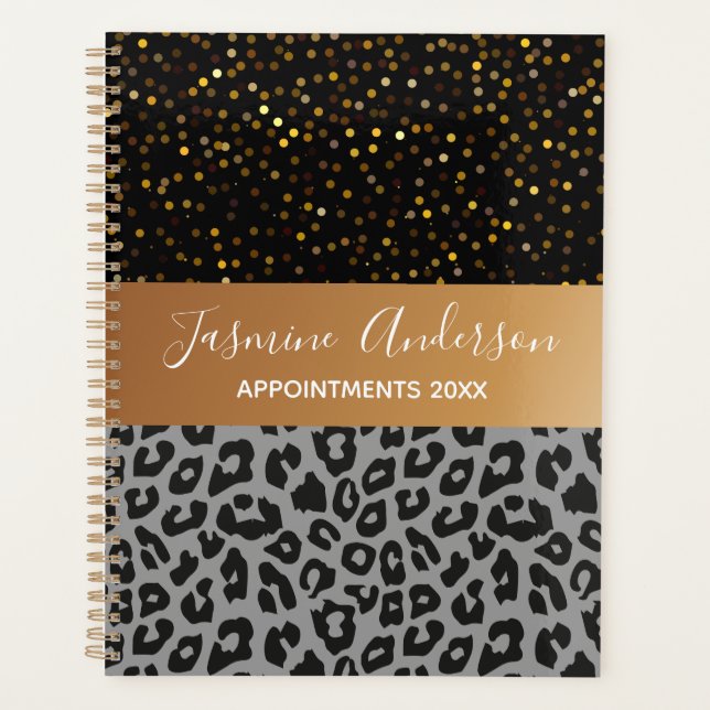 Leopard pattern black Gold Glitter 2024  Planner (Front)
