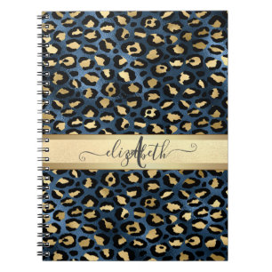Leopard Pattern Blue Gold Monogram   Notebook