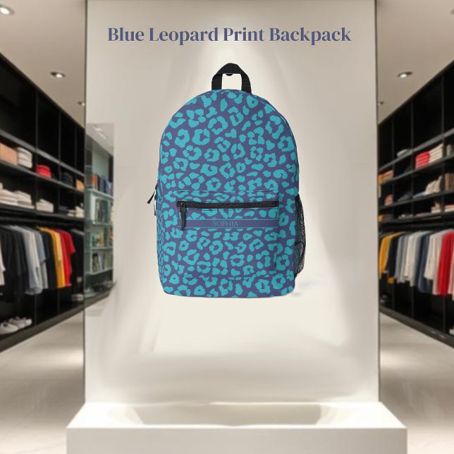 Leopard Pattern-Blue- Printed Backpack (Blue Leopard Print Backpack)