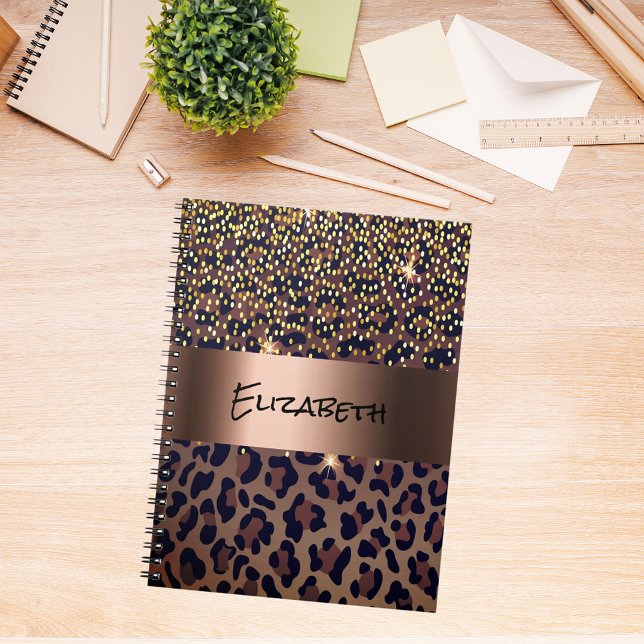 Leopard pattern brown black golden bronze metallic notebook (Creator Uploaded)