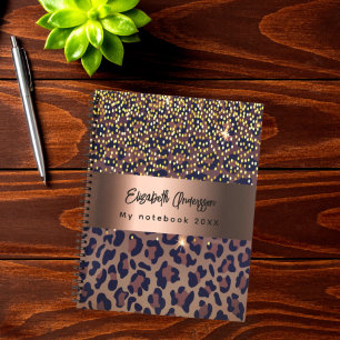 Leopard pattern brown black golden bronze metallic notebook