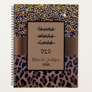 Leopard pattern brown black motivational planner