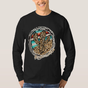 Leopard Pattern Cactus Serape Print Cowgirl Rodeo  T-Shirt