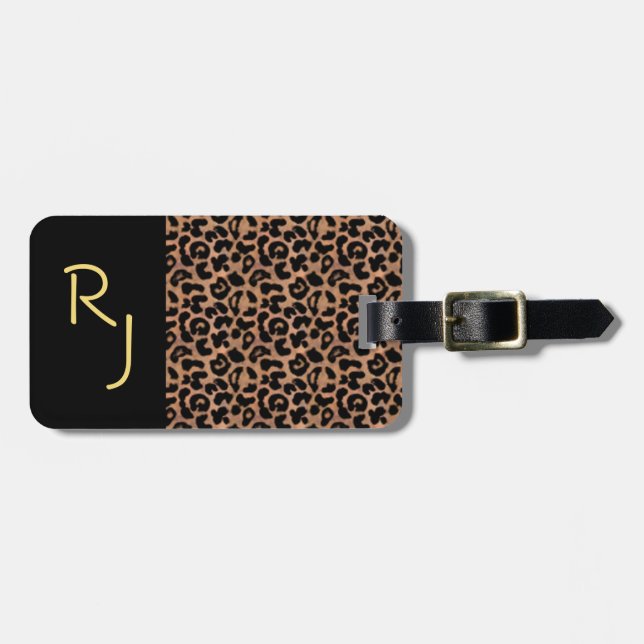 Leopard Pattern Custom Monogrammed Luggage Tag (Front Horizontal)