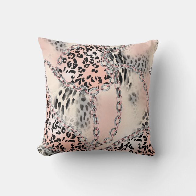 Leopard pattern, flowers, chain, roses cushion (Front)