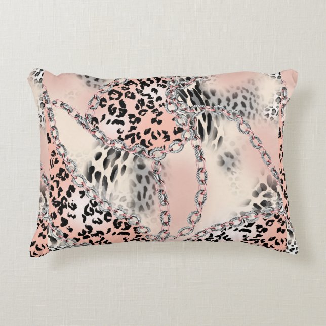 Leopard pattern, flowers, chain, roses decorative cushion (Front)