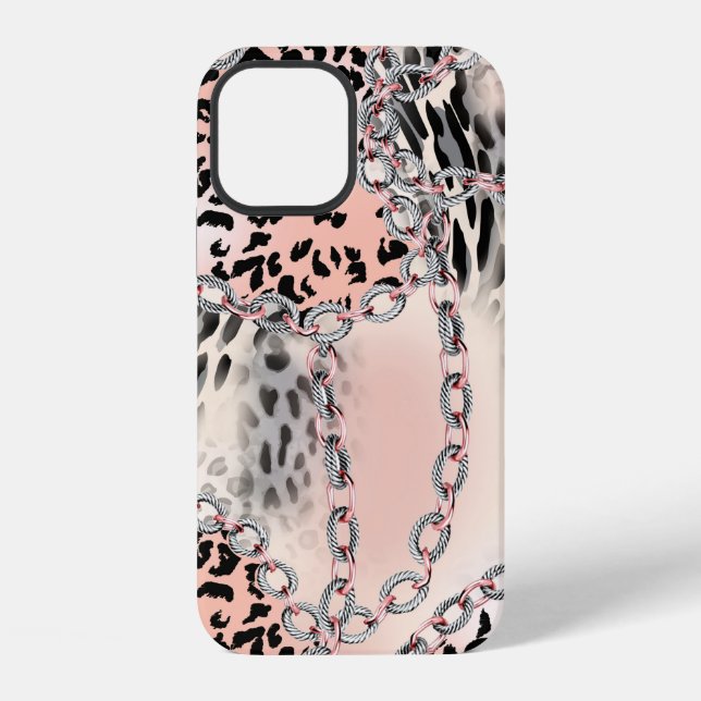 Leopard pattern, flowers, chain, roses iPhone case (Back)