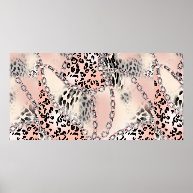Leopard pattern, flowers, chain, roses poster (Front)