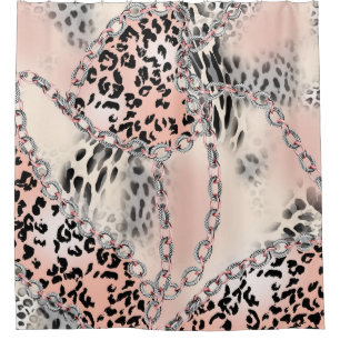 Leopard pattern, flowers, chain, roses shower curtain