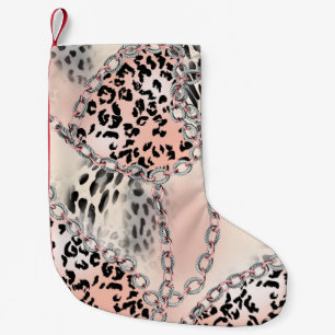 Leopard pattern, flowers, chain, roses small christmas stocking