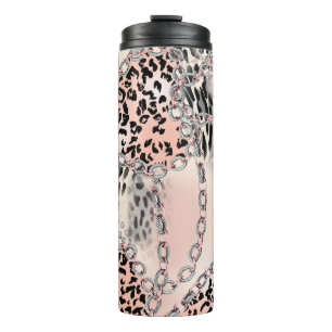 Leopard pattern, flowers, chain, roses thermal tumbler
