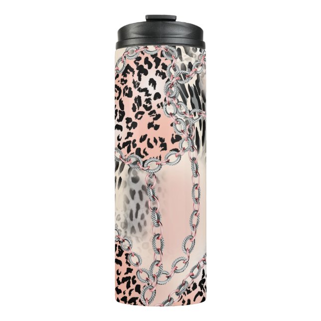 Leopard pattern, flowers, chain, roses thermal tumbler (Front)