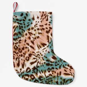 Leopard pattern illustration, animal print  small christmas stocking