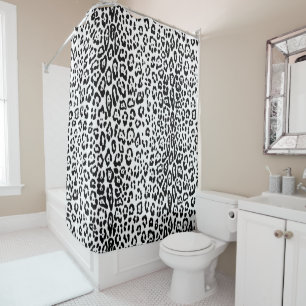Leopard pattern in black and white shower curtain
