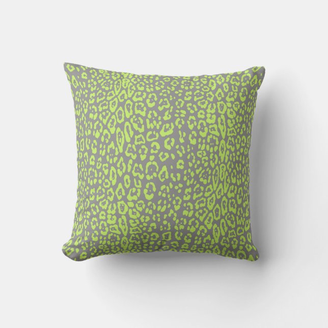 Leopard pattern in lime green and grey cushion (Front)