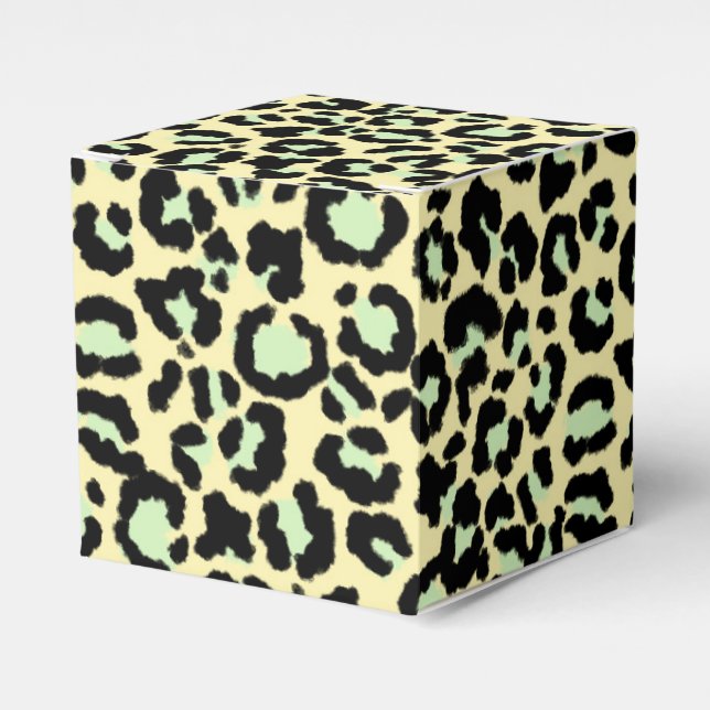 Leopard Pattern in Mint Green on Oatmeal Favour Box (Front Side)