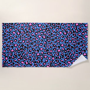 Leopard Pattern in Raspberry on Electric Blue Beach Towel
