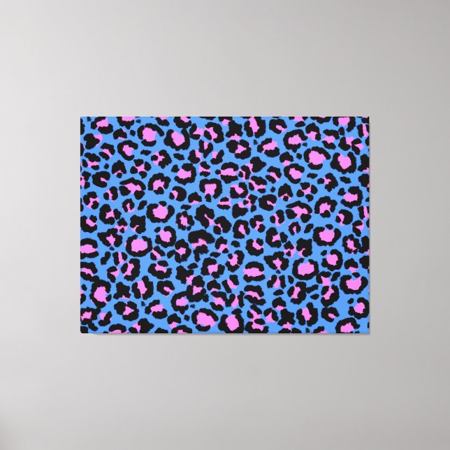 Leopard Pattern in Raspberry on Electric Blue Canvas Print (Front)
