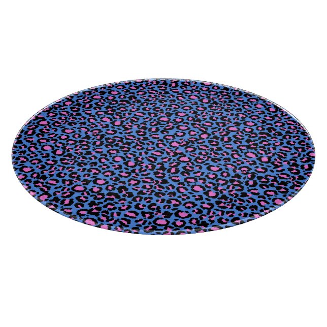 Leopard Pattern in Raspberry on Electric Blue Cutting Board (Corner)