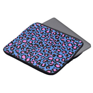 Leopard Pattern in Raspberry on Electric Blue Laptop Sleeve