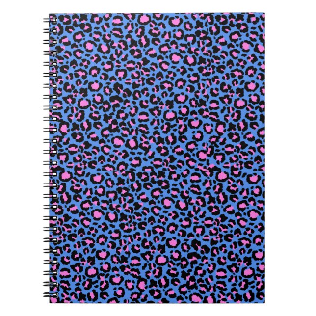 Leopard Pattern in Raspberry on Electric Blue  Notebook (Front)