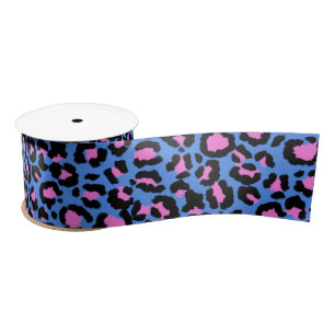 Leopard Pattern in Raspberry on Electric Blue Satin Ribbon