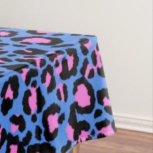 Leopard Pattern in Raspberry on Electric Blue Tablecloth