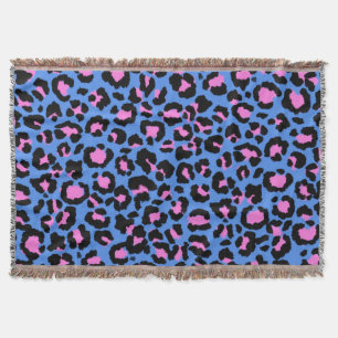 Leopard Pattern in Raspberry on Electric Blue Throw Blanket