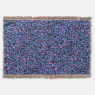 Leopard Pattern in Raspberry on Electric Blue Throw Blanket