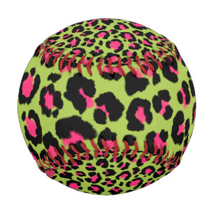 Leopard Pattern in Raspberry on Lime Green Baseball