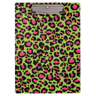 Leopard Pattern in Raspberry on Lime Green Clipboard