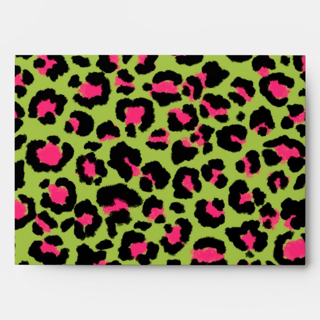 Leopard Pattern in Raspberry on Lime Green Envelope (Front)