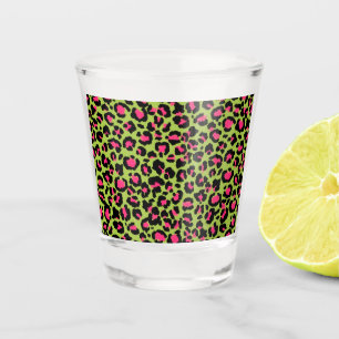 Leopard Pattern in Raspberry on Lime Green  Shot Glass
